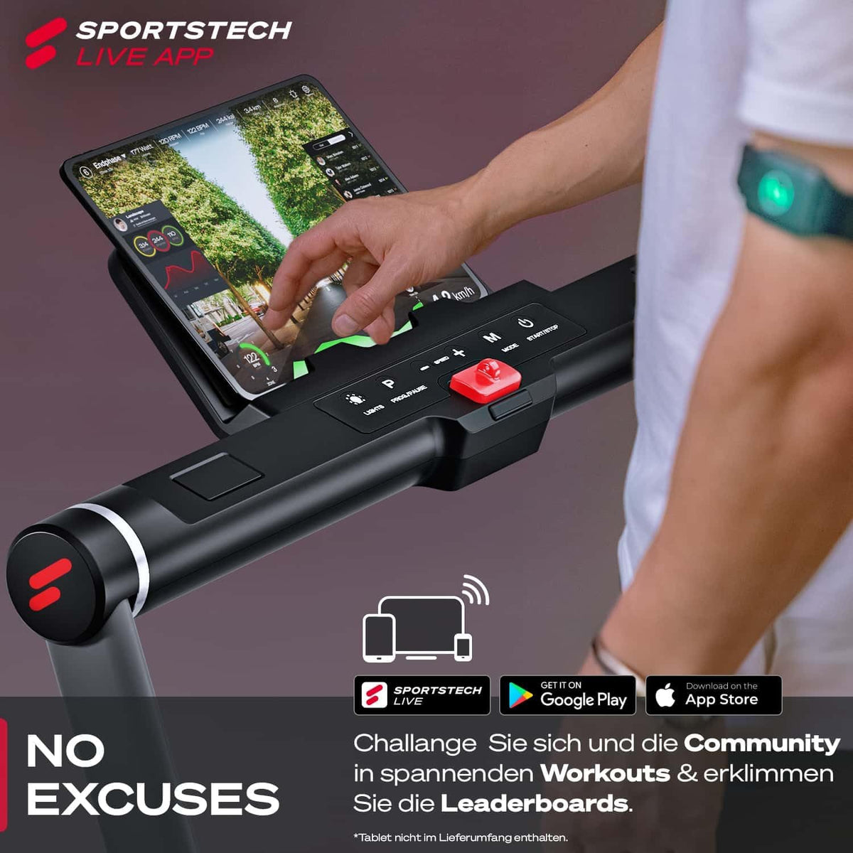 Sportstech Klappbares LED‑Laufband: Walking Pad mit Bluetooth‑Appl