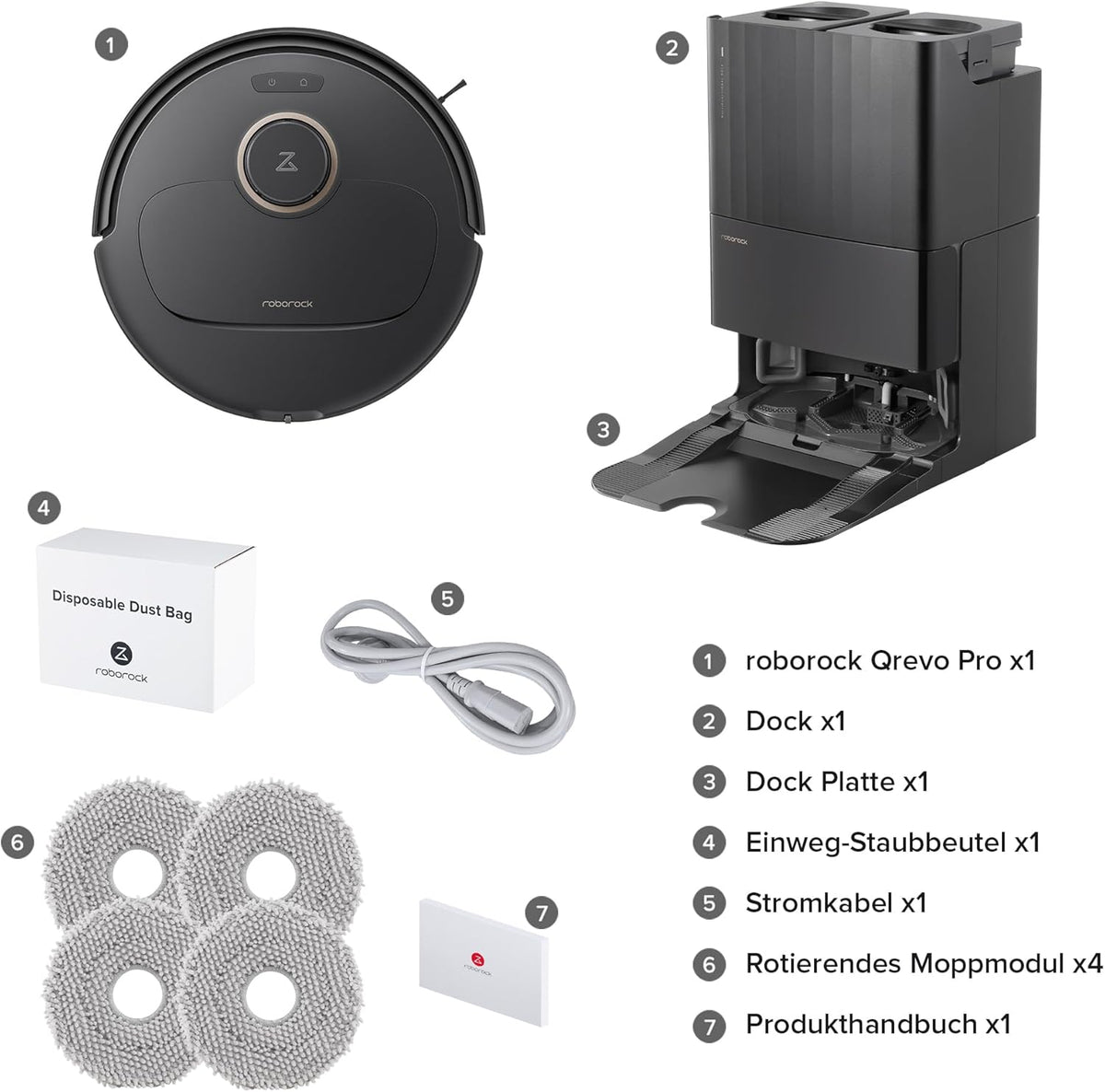 Roborock Qrevo Pro Set, 7000 Pa, FlexiArm™, 60 °C Moppreinigungf