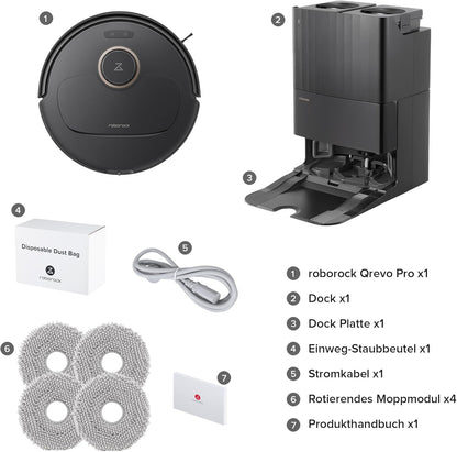 Roborock Qrevo Pro Set, 7000 Pa, FlexiArm™, 60 °C Moppreinigungf