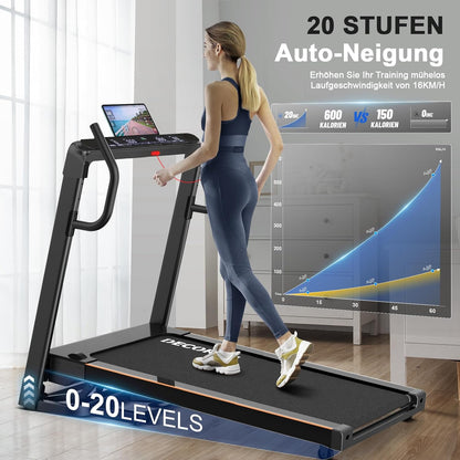 Decorcn Laufband: 4,5 PS, klappbar, 16 km/h, Steigung, LCD & Bluetoothl