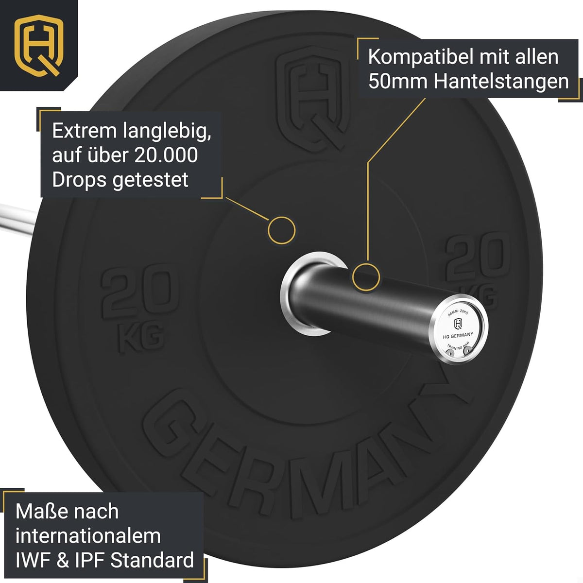 HQ Germany 50mm Vollgummi Bumper Plates - Gewichtsscheiben Set für Trainingl