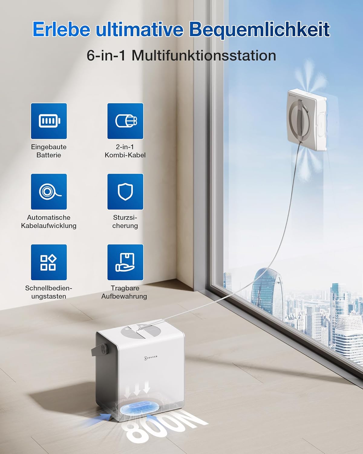 ECOVACS WINBOT W2 PRO Omni Intelligenter Fensterputzroboter mit 6-in-1 Station, Sprühdüsend