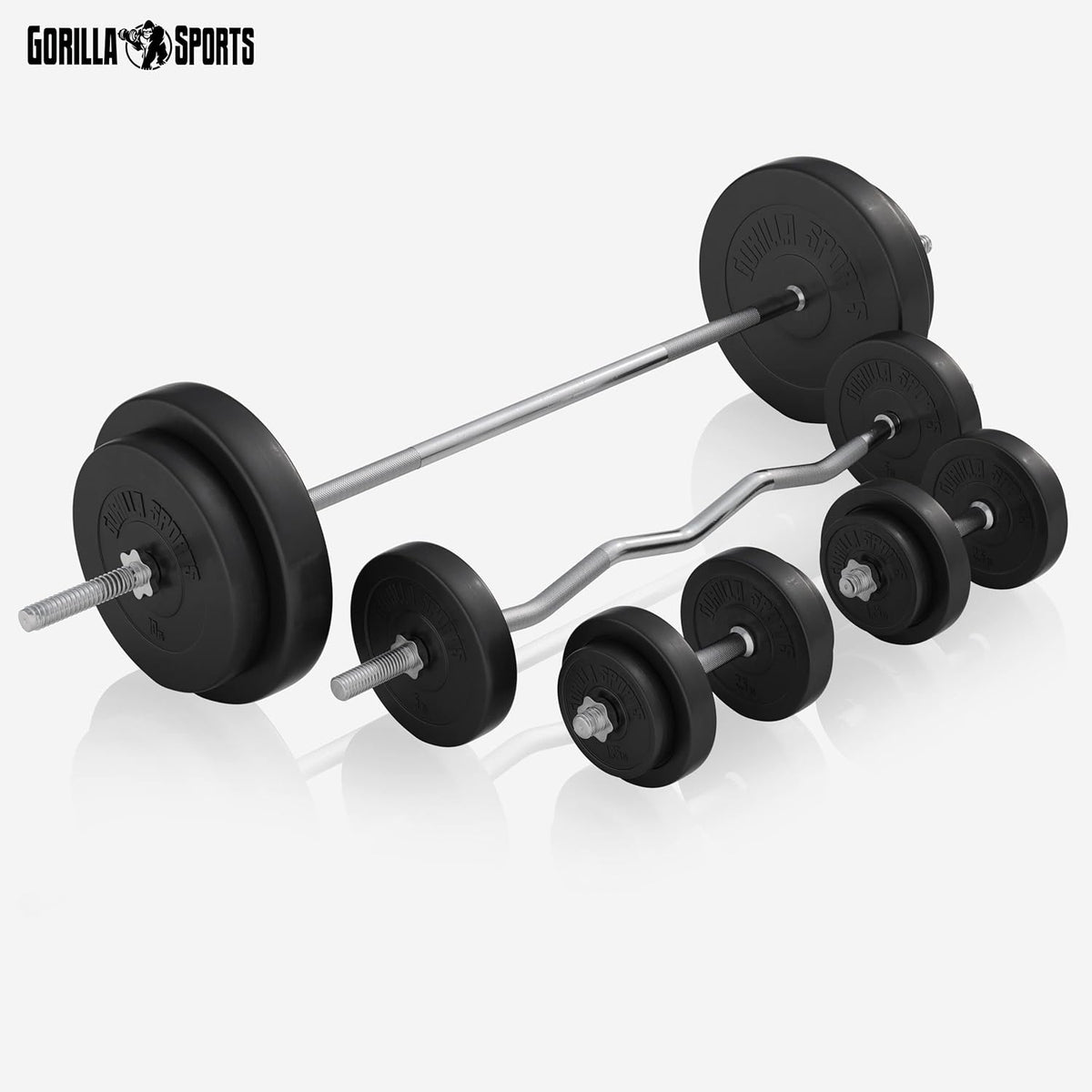 Gorilla Sports Hantelbank mit Gewichten, 170 cm Stange und Hantelsetl