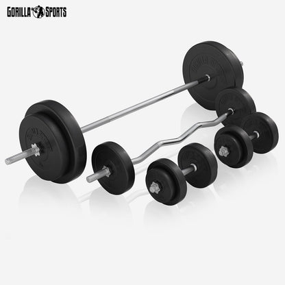 Gorilla Sports Hantelbank mit Gewichten, 170 cm Stange und Hantelsetl