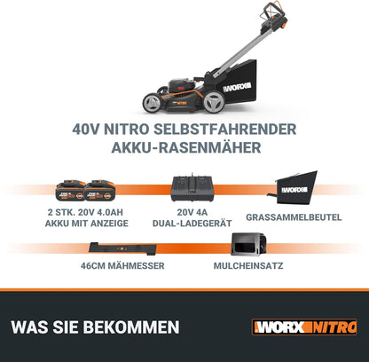 WORX WG749E Akku-Rasenmäher 40V, 46 cm, Radantrieb & Akku-Setf