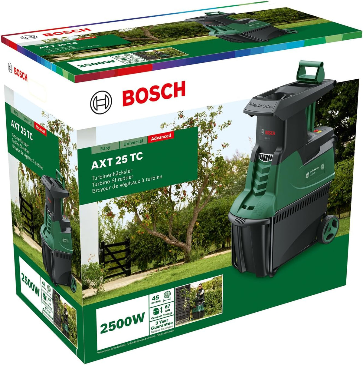Bosch Turbinenhäcksler AXT 25 TC (2.500 W; geeignet für Holz und harte Gartenabfälle; integrierte Fangbox 53 l; in Karton)f