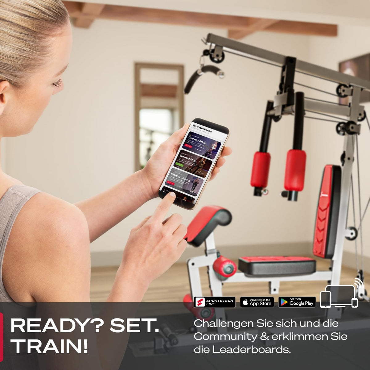 Sportstech HGX200: Multifunktions-Kraftstation mit Stepper, Beinpresse & Powertowerl