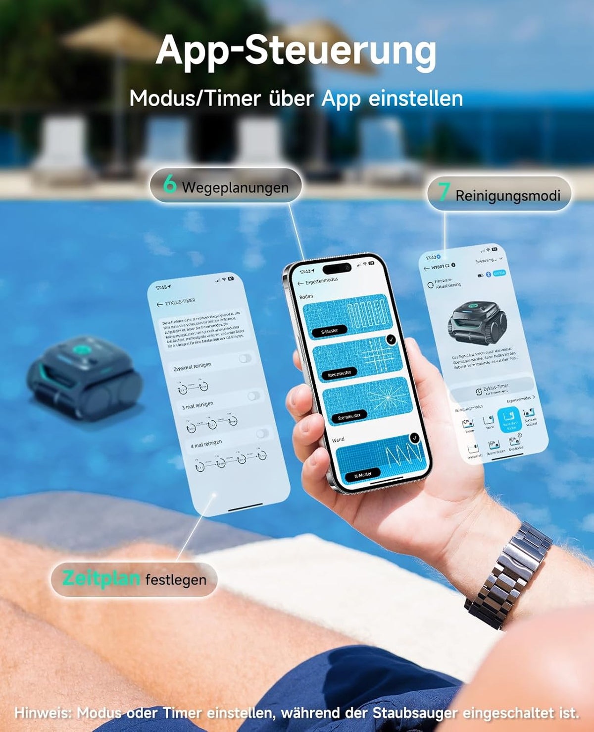 WYBOT C2 Poolroboter Akku, Boden & Wand, bis 150㎡, Doppelfilter, 3 Motoren, Wandkletter, 183 Min, App, Schwarz-Grün Bf