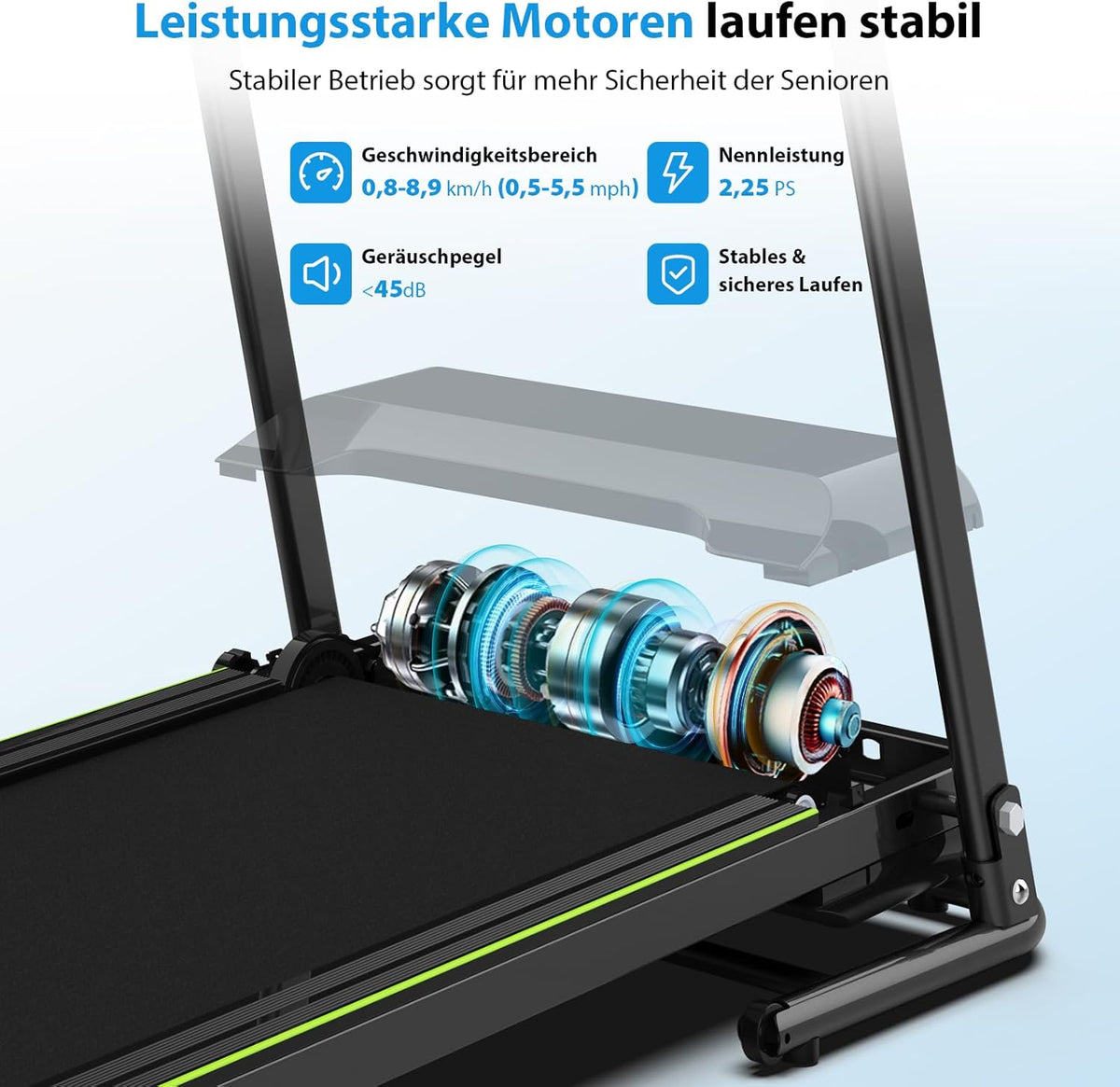 CIIHI Senioren Laufband: Heimtrainer mit extra langen Handläufen für Seniorenl