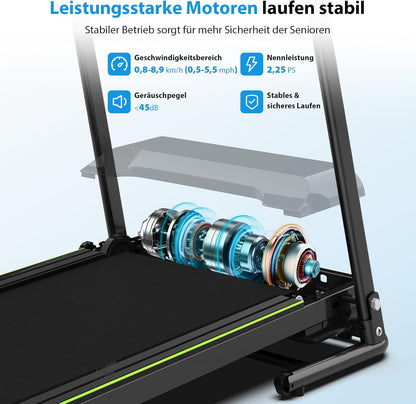 CIIHI Senioren Laufband: Heimtrainer mit extra langen Handläufen für Seniorenl