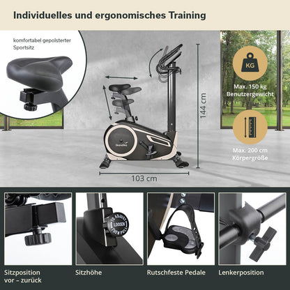 Skandika Morpheus: Ergometer mit App‑Steuerung, Pulsgurt und Tablethalterl
