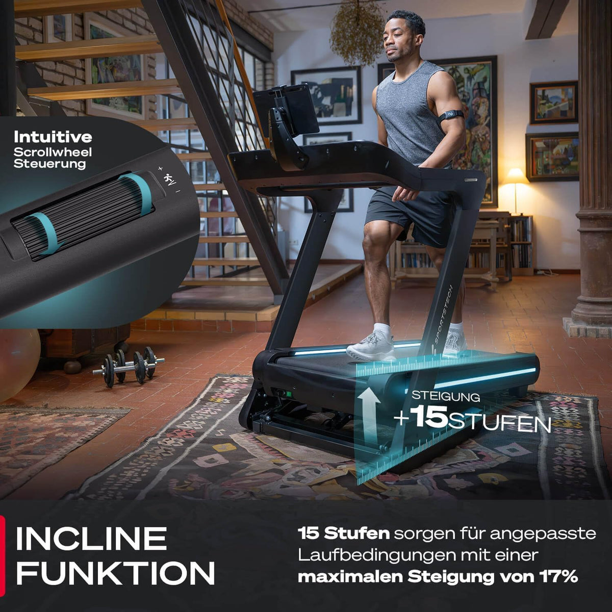Sportstech sTread Pro/Lite: Klappbares Laufband mit 20 km/h, 17 % Steigung und 7 PS Motorl