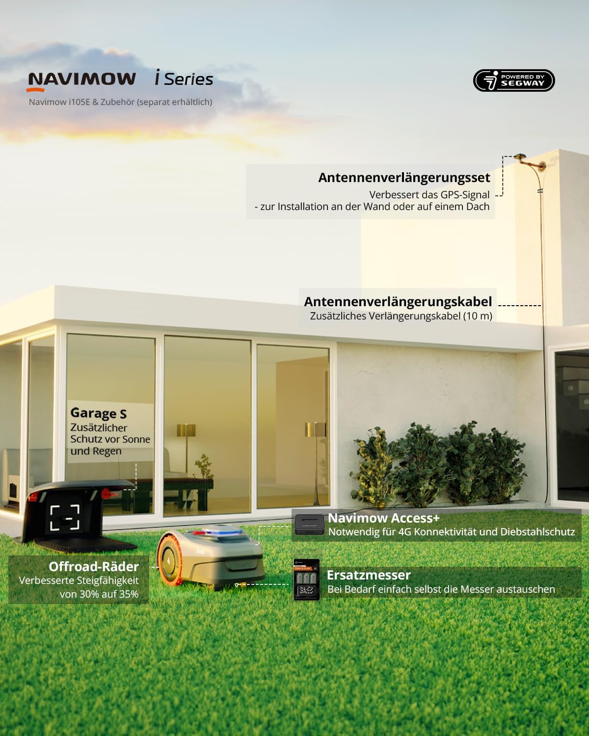 Navimow i105E Mähroboter 500 m², RTK+Vision, Igelschutz & KIf