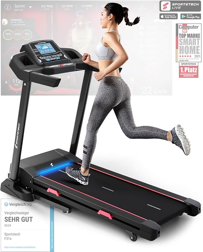 Sportstech F31s: Profi-Laufband, 4,5 PS, 16 km/h, Bluetooth & Appl