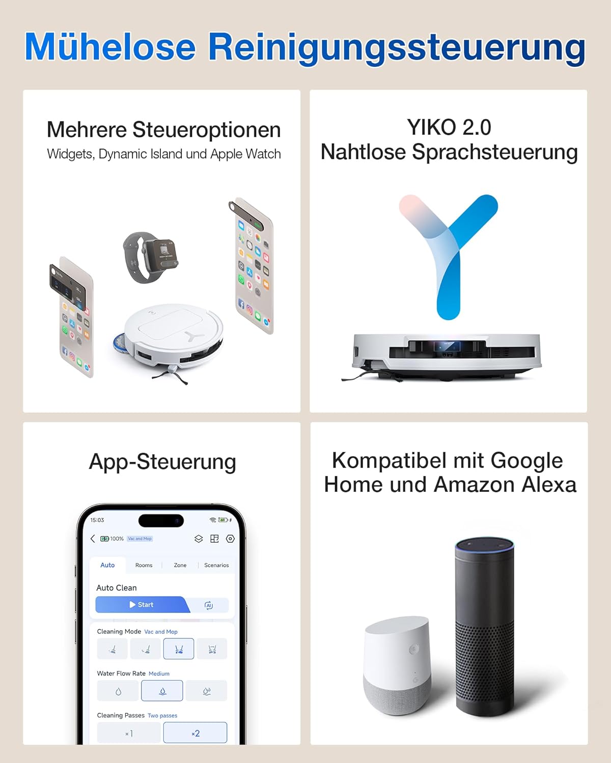 ECOVACS DEEBOT T50 Omni Saugroboter: 15.000 Pa, Heisswasser-Wischfunktion mit All-in-One Stationd
