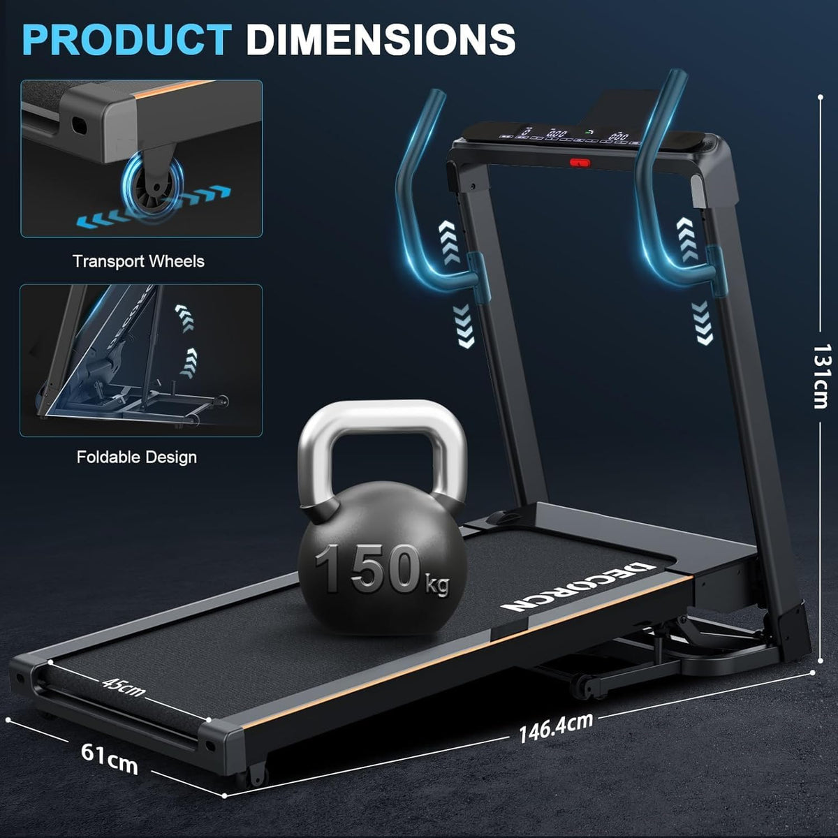 Decorcn Laufband: 4,5 PS, klappbar, 16 km/h, Steigung, LCD & Bluetoothl