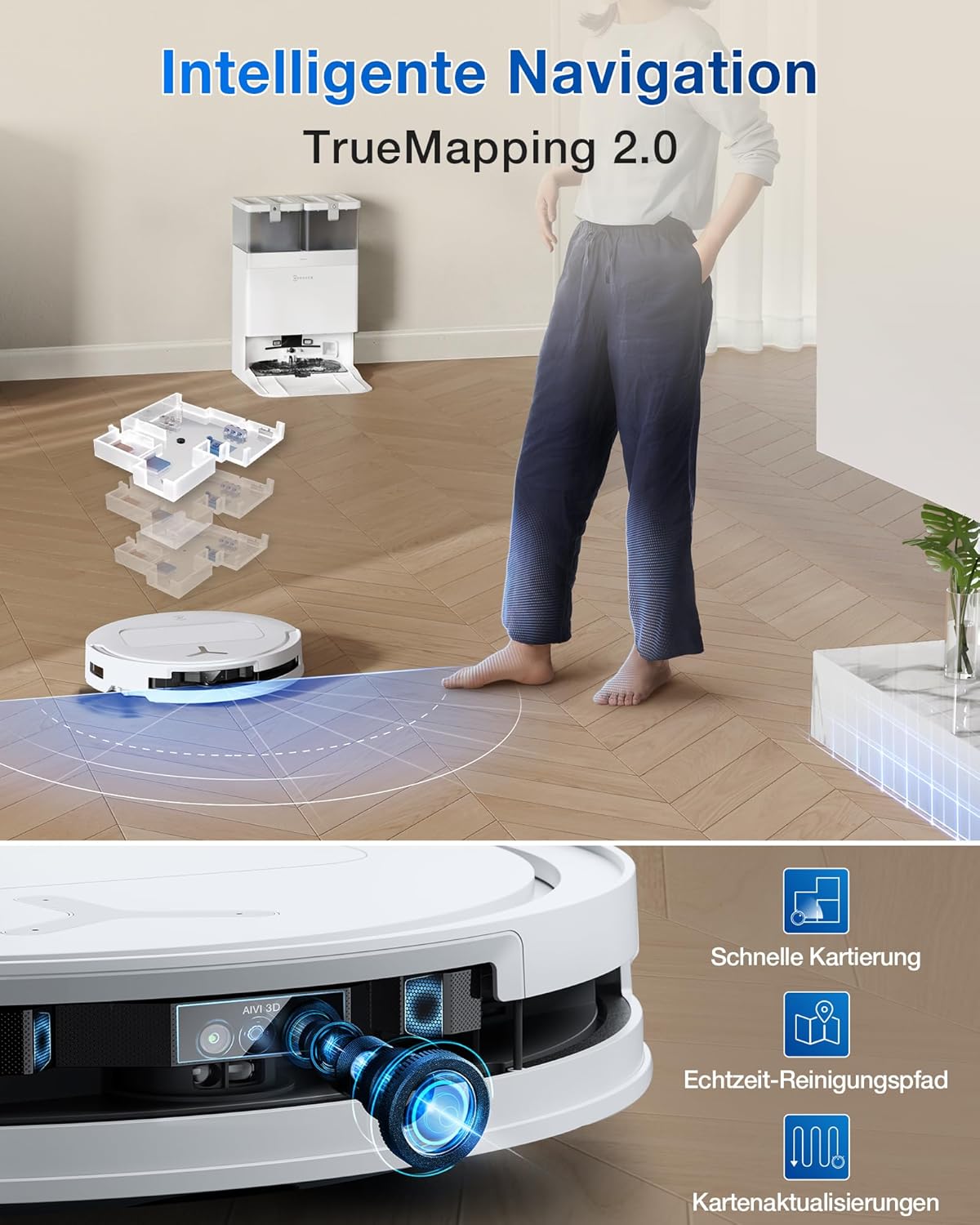 ECOVACS DEEBOT T50 Omni Gen2 Saugroboter: 21.000 Pa, Wischfunktion, ZeroTangle, All-in-One Station, Weißd