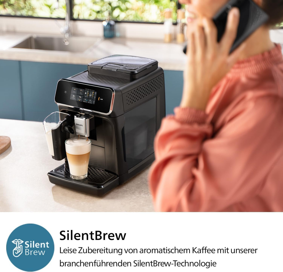 Philips 2300 Kaffeevollautomat: 4 Getränke, LatteGo, SilentBrew, Keramikmahlwerk, AquaClean Mattschwarzd