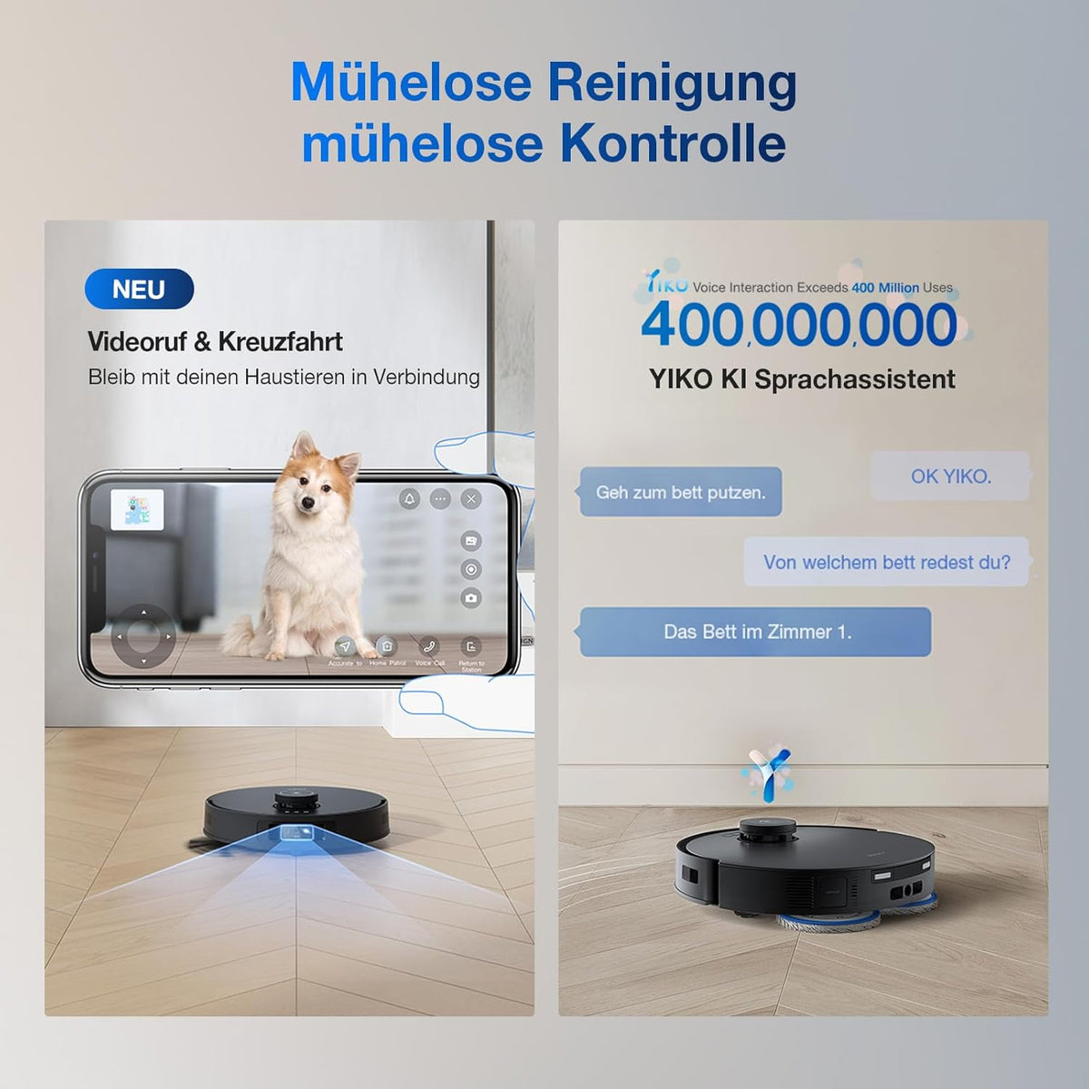 Deebot T30S Pro, 11,000Pa, Heißwasser-Wischung, ZeroTangle, TruEdge™, KI-Navigationf