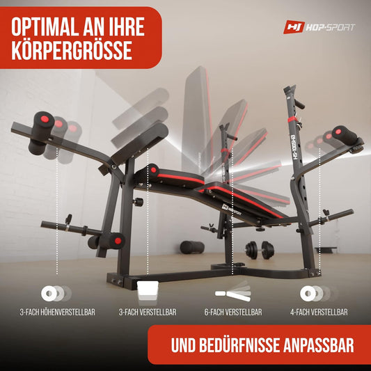 Hop-Sport Hantelbank: Multifunktional mit Latzug, verstellbarer Schrägbank & Hantelsetl