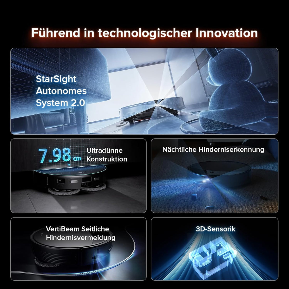roborock Saros 10R Saugroboter mit Wischfunktion, ultraflach, StarSight 2.0, Zero-Tangle, Multifunktions-Dockd