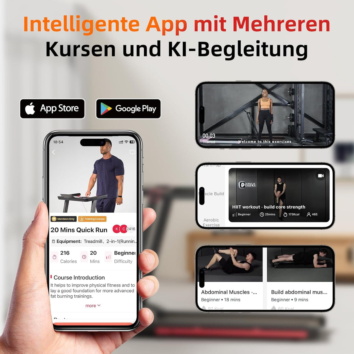 Superun Faltbares Heim-Laufband: Steigung, App & Trainingskursel