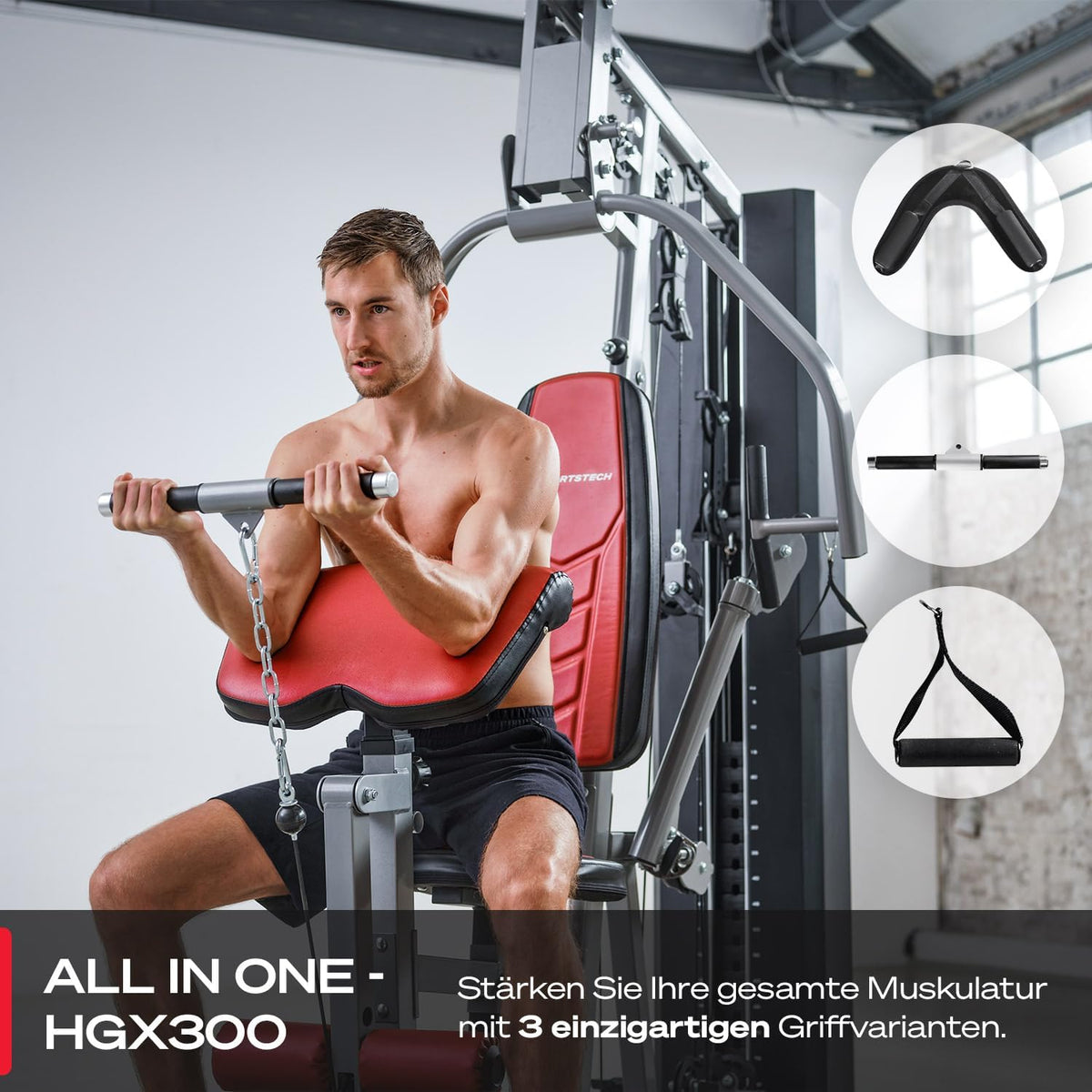Sportstech HGX300: Multifunktions-Kraftstation mit Beinpresse, Stepper & Powertowerl