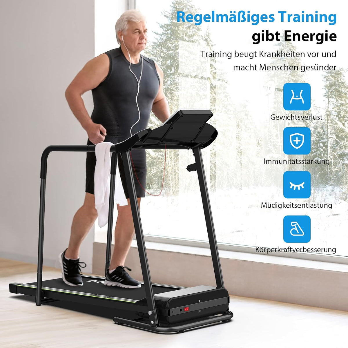 CIIHI Senioren Laufband: Heimtrainer mit extra langen Handläufen für Seniorenl