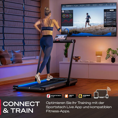 Sportstech Klappbares LED‑Laufband: Walking Pad mit Bluetooth‑Appl