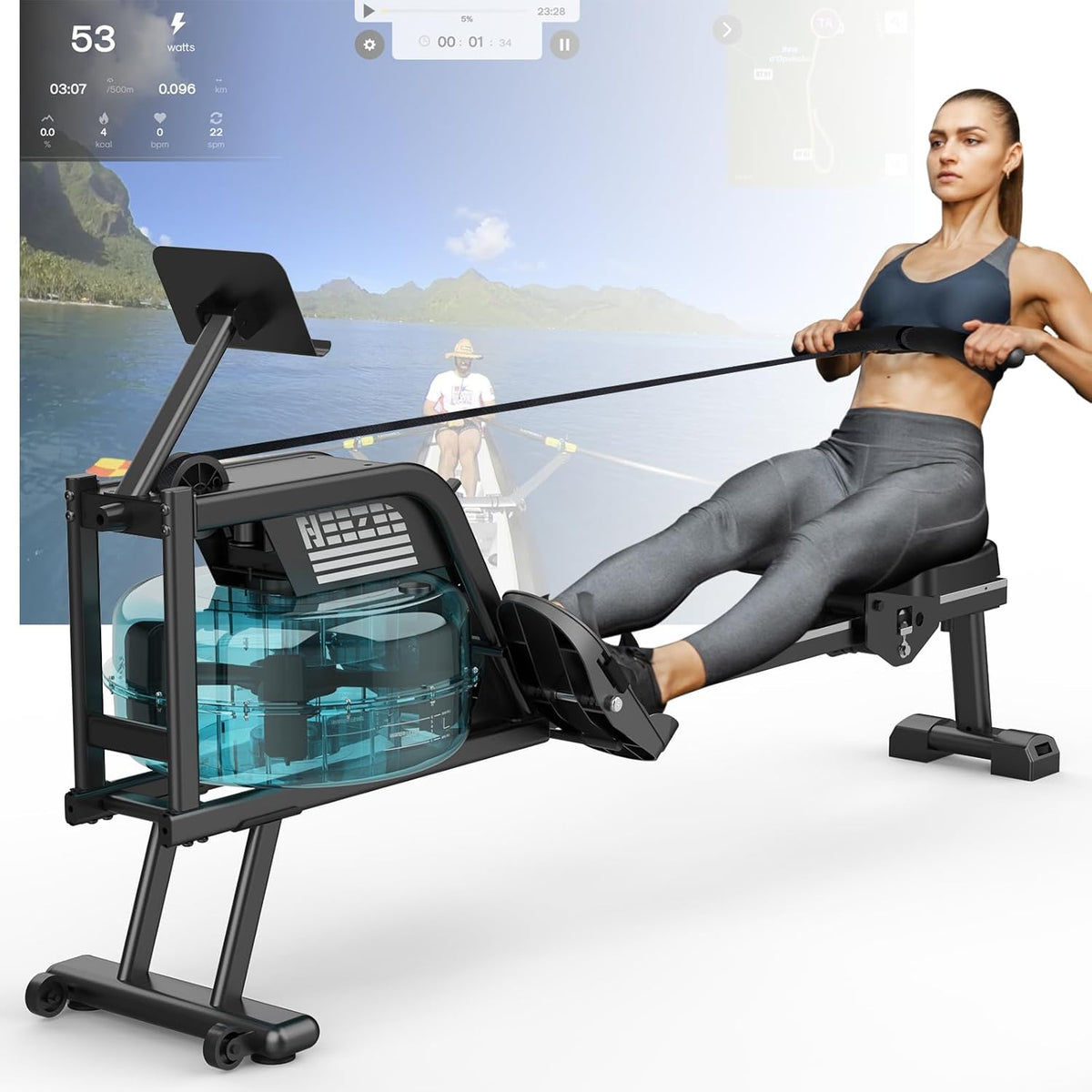 NEEZEE Wasserrudergerät: Bluetooth-Monitor, Tablet-Halterung, 150 kg Kapazitätl