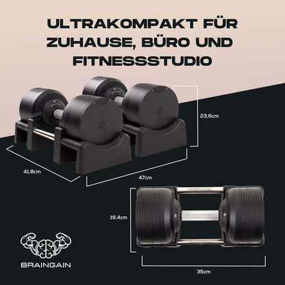 BRAINGAIN Verstellbare Hanteln: Chrom/Schwarz, Krafttraining für Zuhausel
