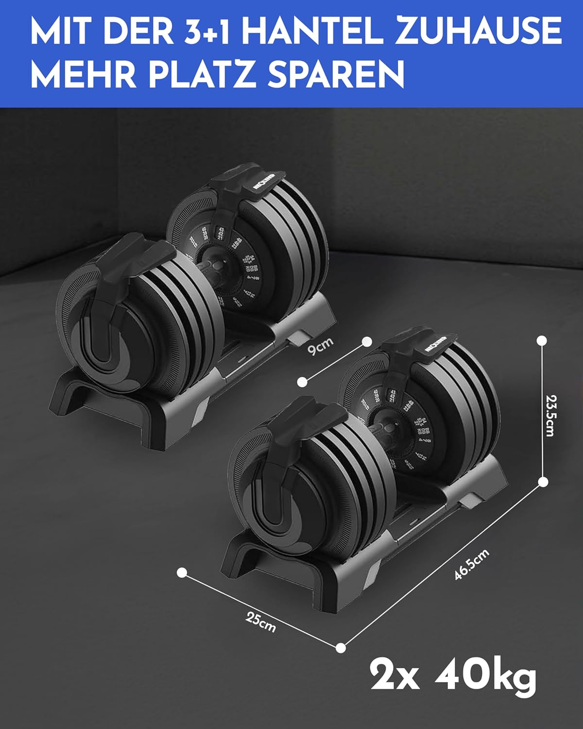NEOLYMP Verstellbare Kurzhantel 2–40 kg mit Schnellverstellung, Einzelstückl