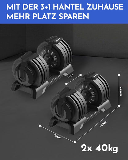 NEOLYMP Verstellbare Kurzhantel 2–40 kg mit Schnellverstellung, Einzelstückl