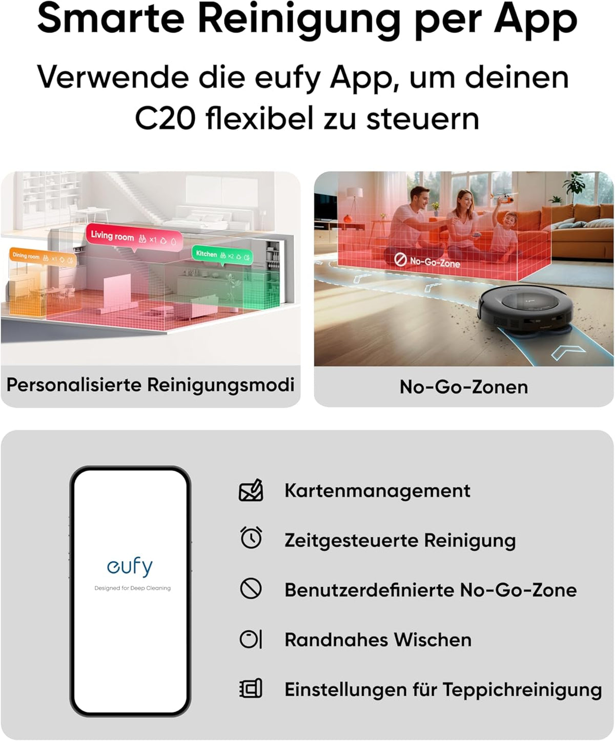 Eufy Omni C20, 7.000Pa, All-in-One-Station, Auto-Entleerung & -Reinigung, 8,5 cm, mit Wischfunktionf
