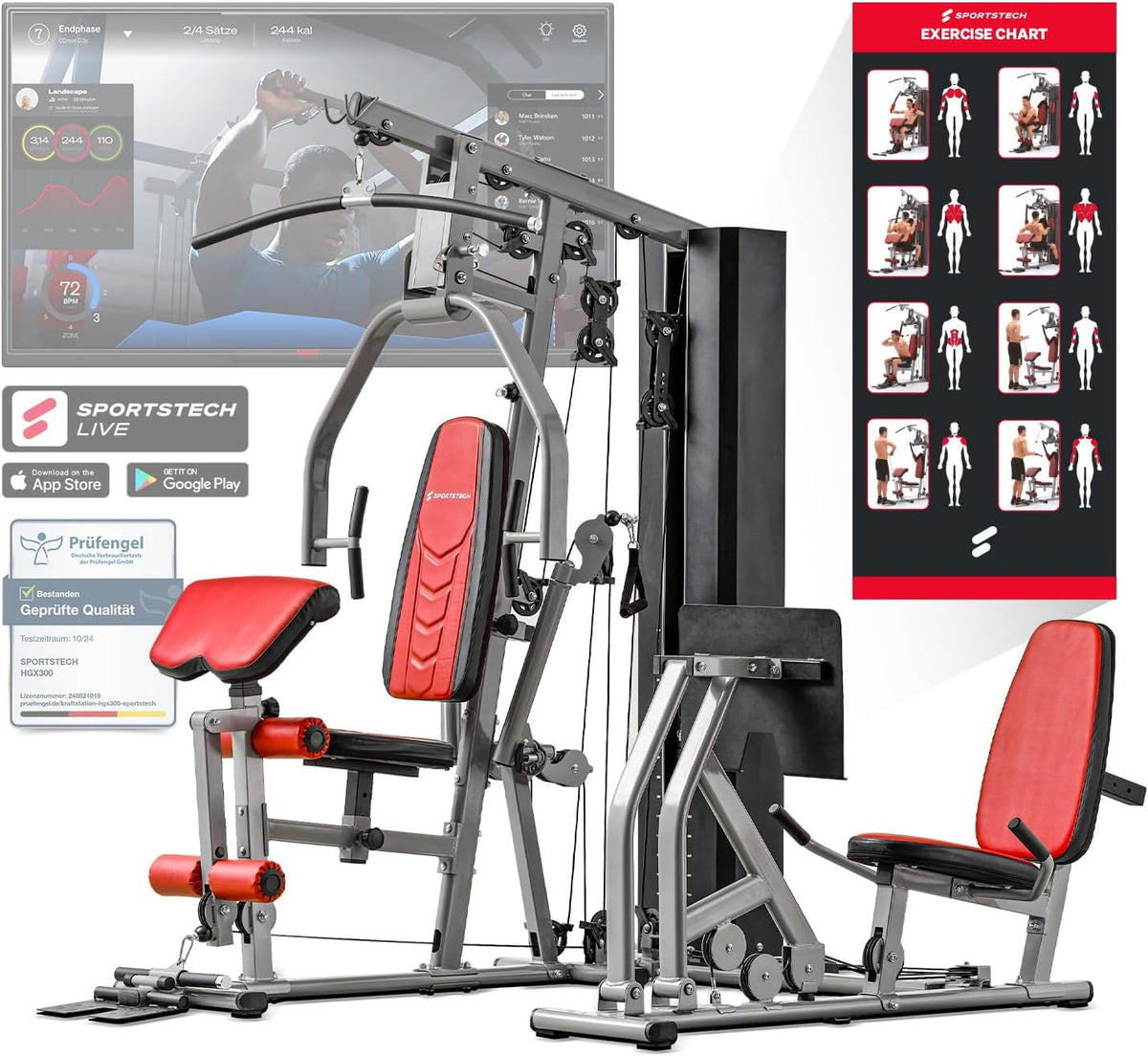 Sportstech HGX300: Multifunktions-Kraftstation mit Beinpresse, Stepper & Powertowerl