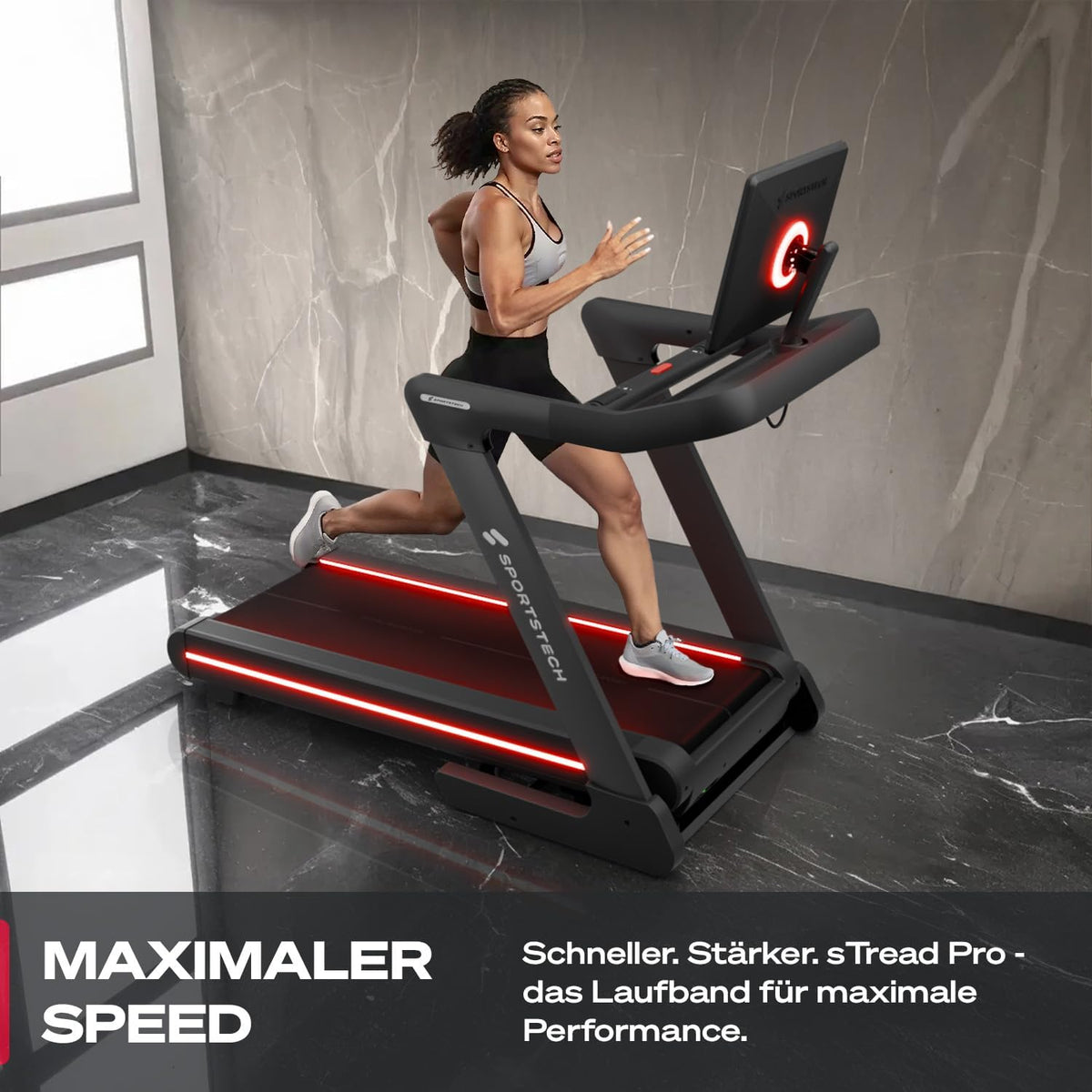 Sportstech sTread Pro: Klappbares Laufband, 20 km/h, 15% Steigung, mit Appl
