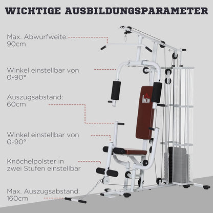 HOMCOM Multistation: Kraftstation mit Latzug, Butterfly & 45 kg Gewichtenl