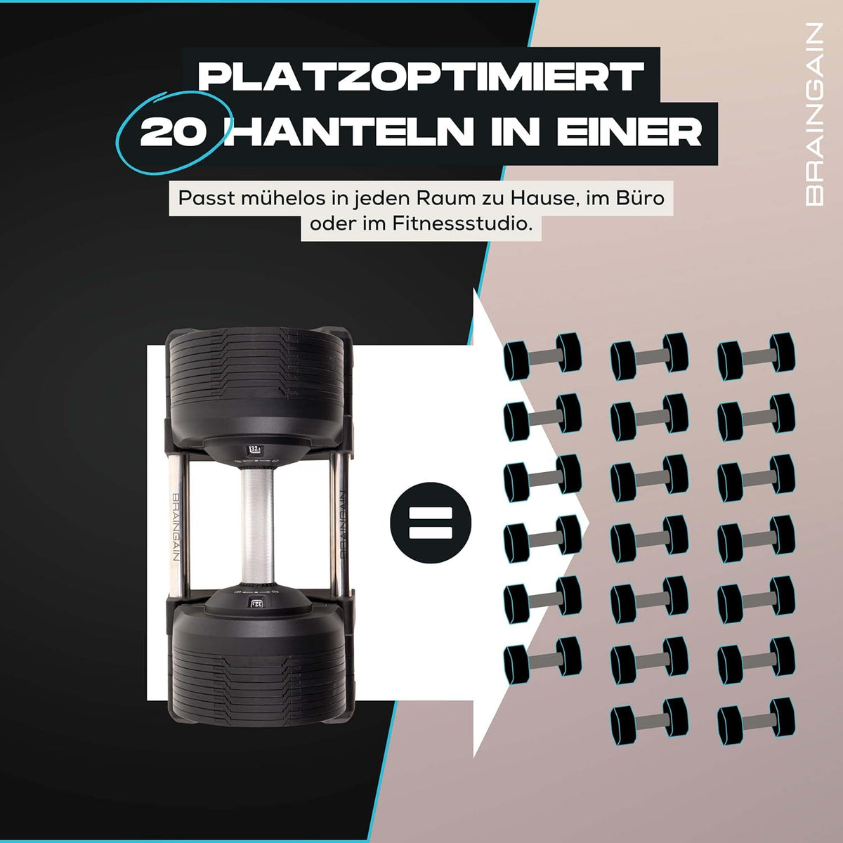 BRAINGAIN Verstellbare Hanteln: Chrom/Schwarz, Krafttraining für Zuhausel