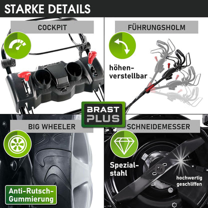 BRAST® Benzin Rasenmäher mit Antrieb | 5,2kW (7PS) | 55cm Schnittbreite | viele Modelle | TÜV | 30-80mm Schnitthöhe | 60L Fangkorb | 4 Takt OHV Motor | Stahlgehäuse | Speedf