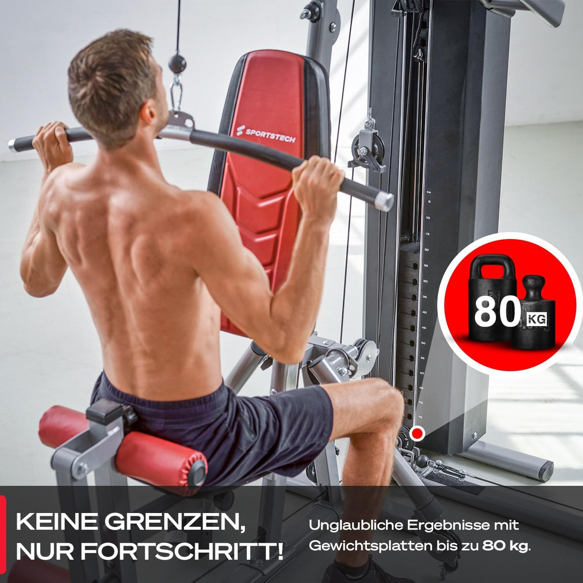 Sportstech HGX300: Multifunktions-Kraftstation mit Beinpresse, Stepper & Powertowerl