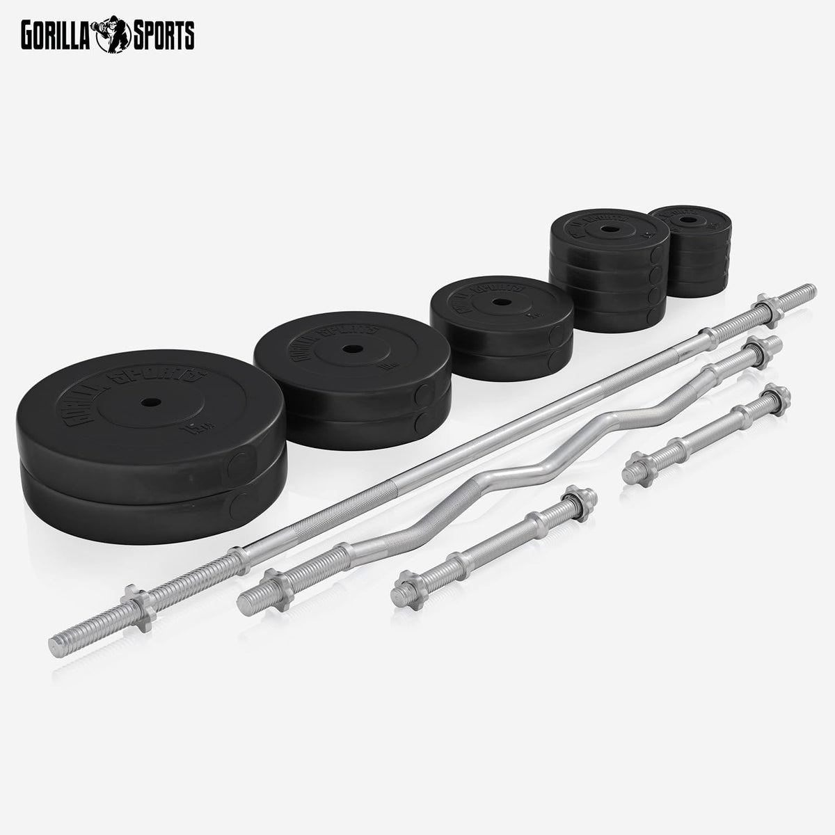 Gorilla Sports Hantelbank mit Gewichten, 170 cm Stange und Hantelsetl