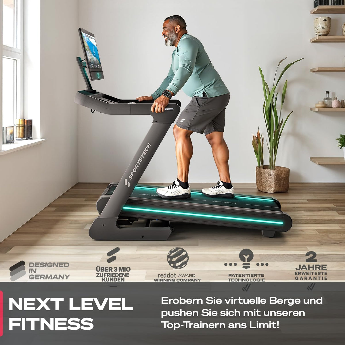 Sportstech sTread Pro: Klappbares Laufband, 20 km/h, 15% Steigung, mit Appl