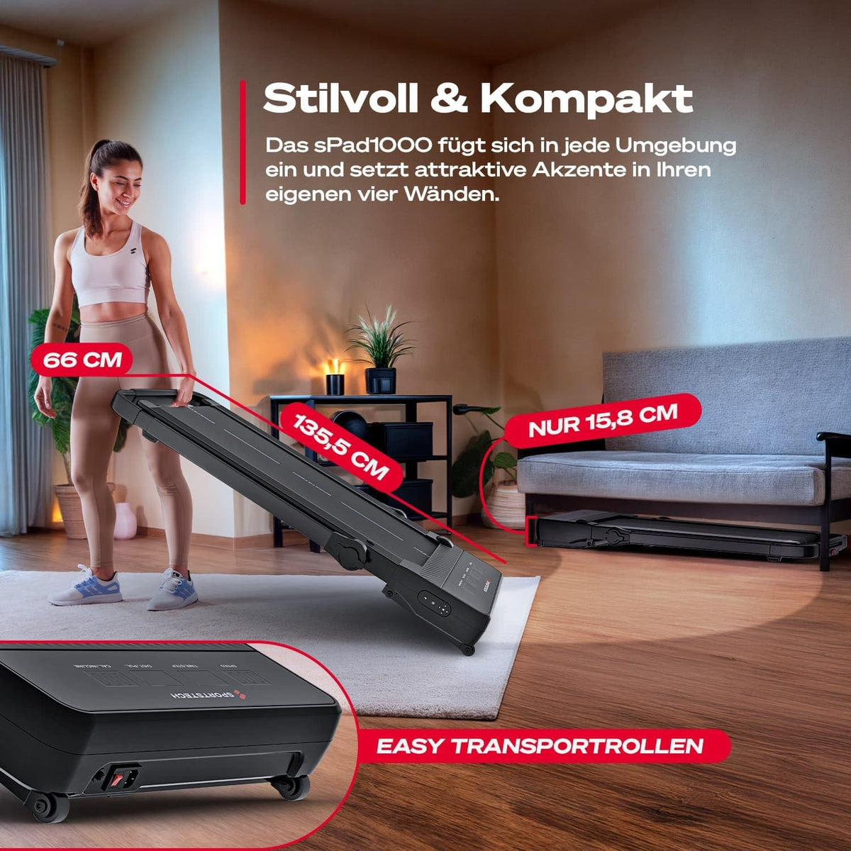 Sportstech sPad500 Laufband: Faltbar mit Steigung für Zuhausel
