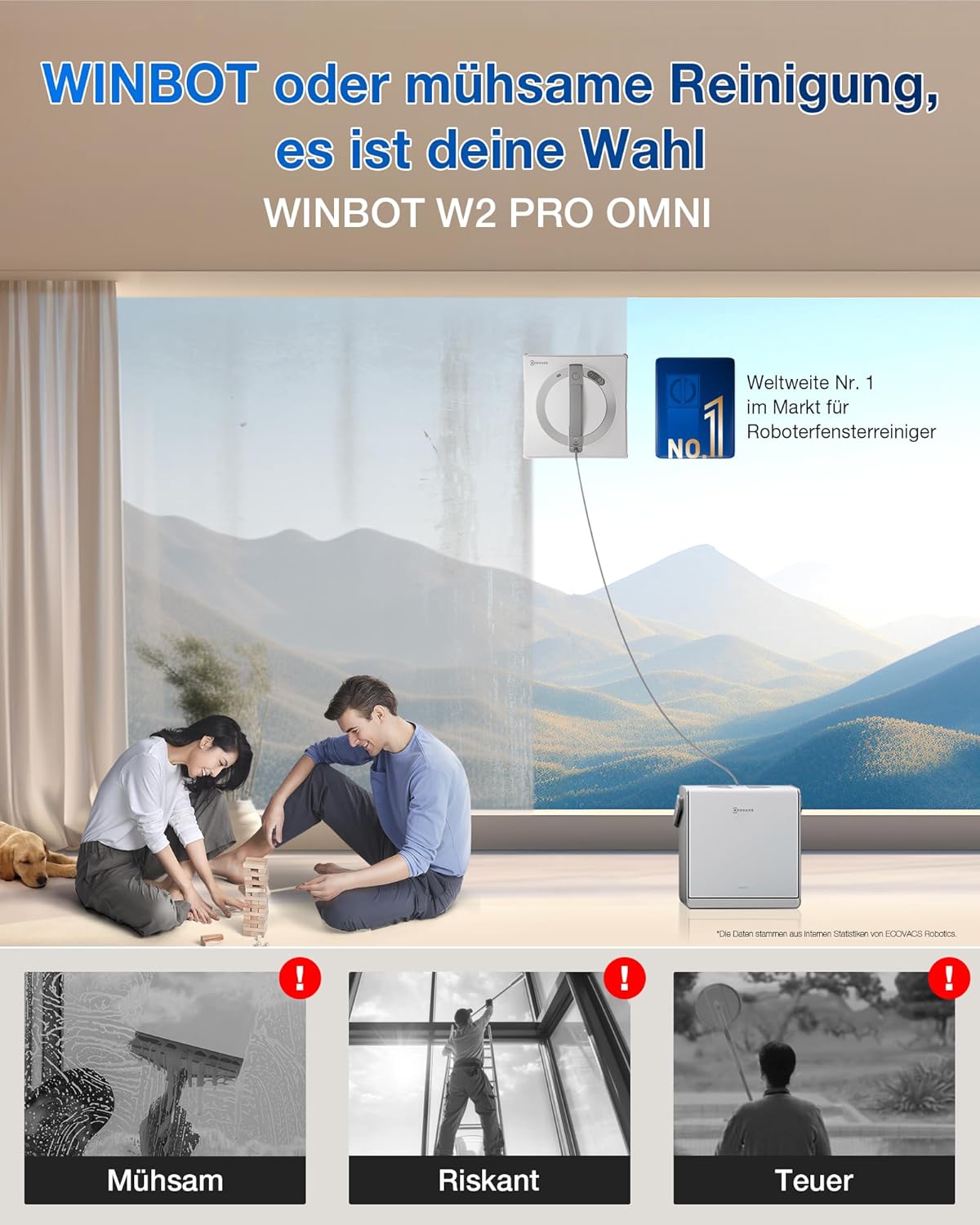 ECOVACS WINBOT W2 PRO Omni Intelligenter Fensterputzroboter mit 6-in-1 Station, Sprühdüsend