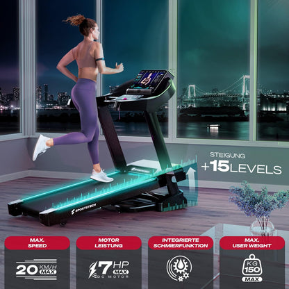 Sportstech F37s: Klappbares Laufband, 7 PS, 20 km/h, Steigung & Appl