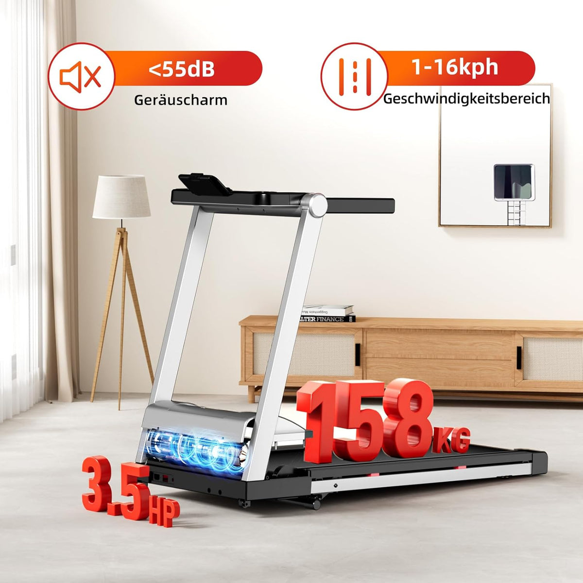 Superun Faltbares Heim-Laufband: Steigung, App & Trainingskursel