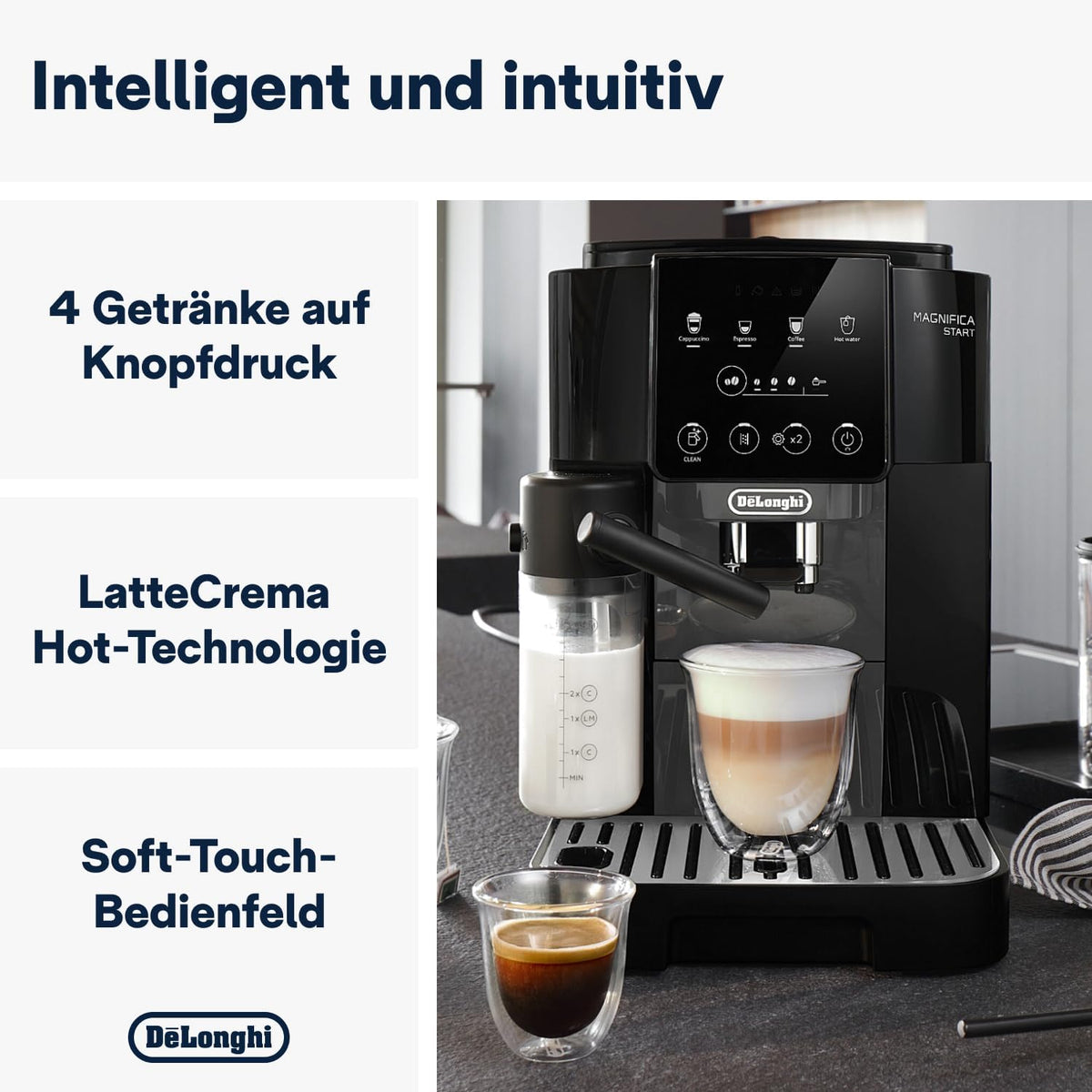 De'Longhi Magnifica Start ECAM222.60.BG Kaffeevollautomat, LatteCrema Milchsystem, Soft-Touch Bedienfeld, x2-Funktiond