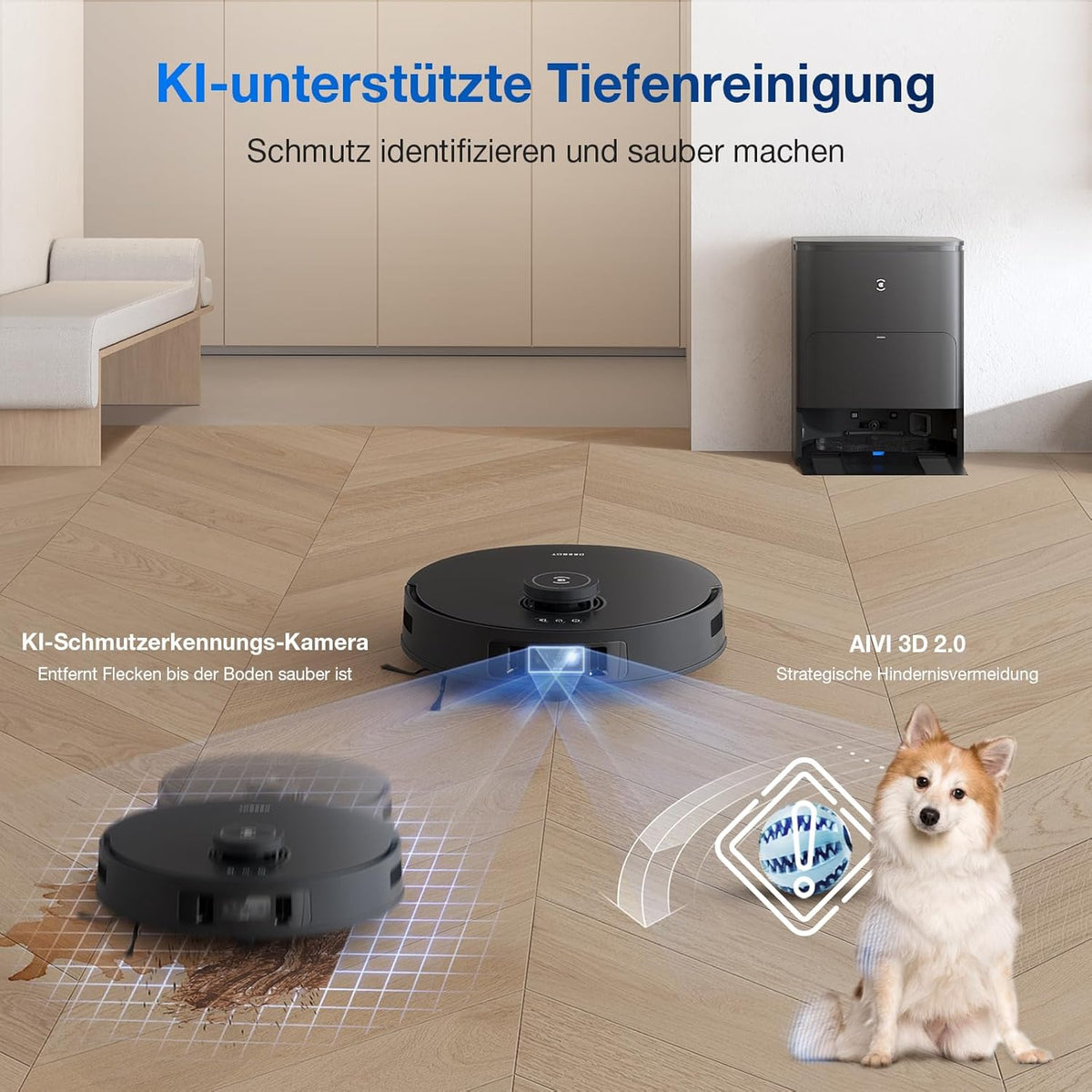 Deebot T30S Pro, 11,000Pa, Heißwasser-Wischung, ZeroTangle, TruEdge™, KI-Navigationf