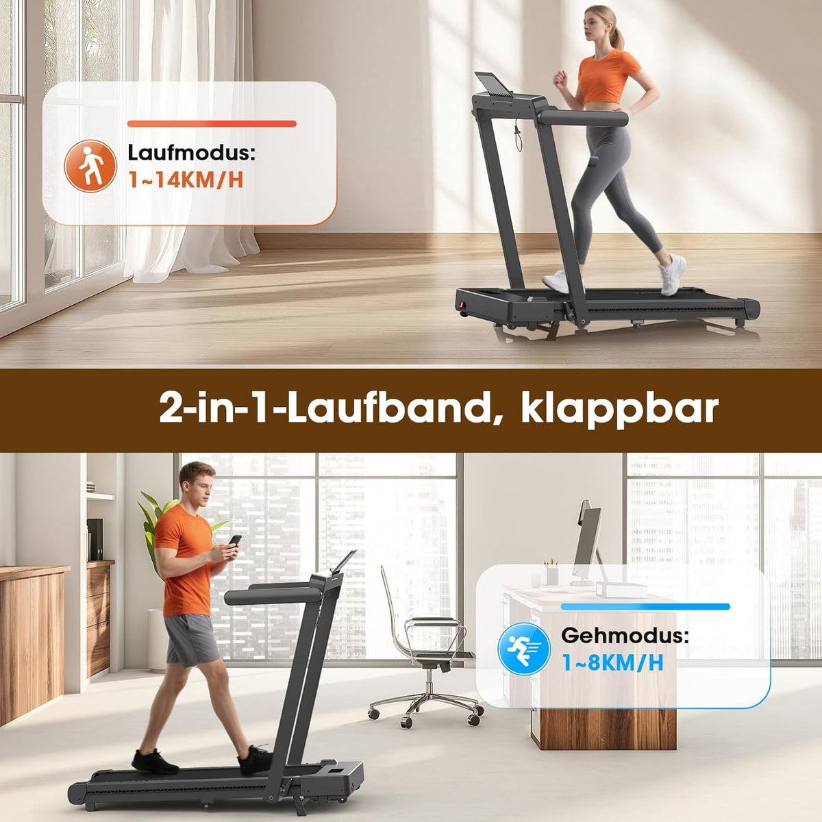 VANNECT Faltbares Laufband: Walking Pad mit Steigung für Zuhausel