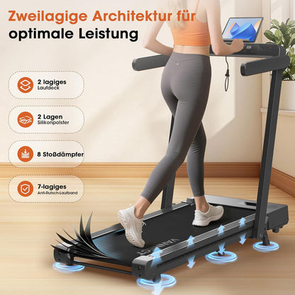 VANNECT Faltbares Laufband: Walking Pad mit Steigung für Zuhausel